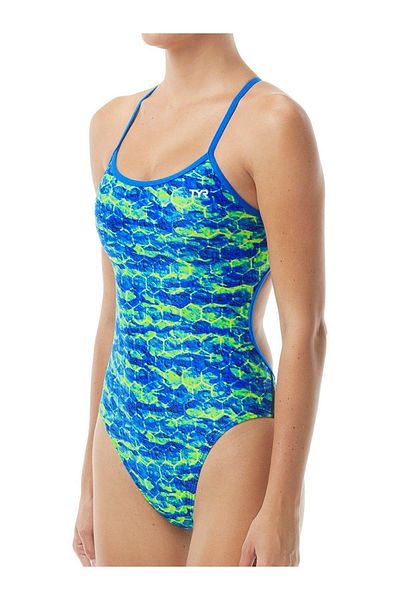 TYR Sport Tyr Durafast Elite Agran Women's Swimsuit, Triple Tie Back, Blue/green Patterned
