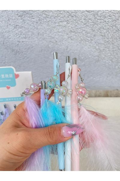 Planet Butik Glass Candy Figured Feathered Versatil Pen Blue