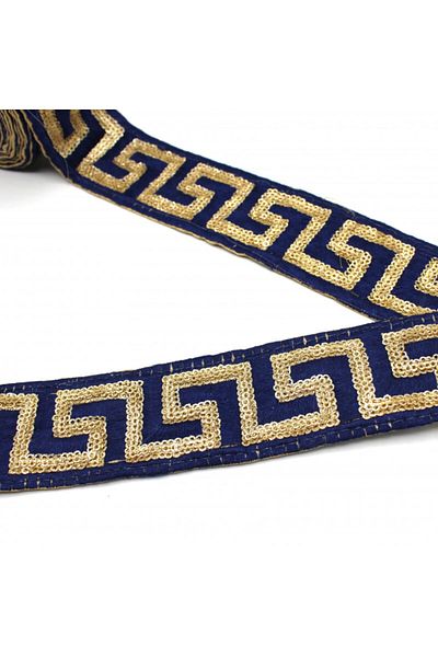bidoluhobi Ethnic Motif Indian Handwork Stripe Navy Blue Width: 4.5cm
