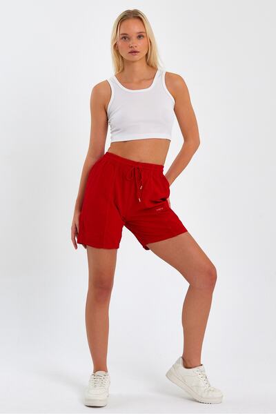 Tarz Cool Women's Red Linen Shorts - Relaxed Fit