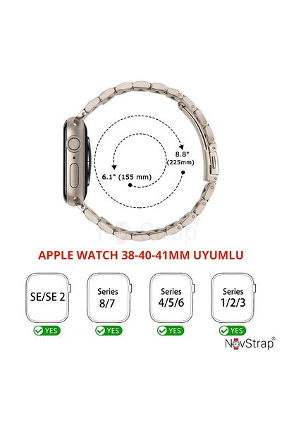NovStrap سوار Apple Watch Series 7/8/9 مقاس 41 ملم متوافق مع Starlight Starlight Classic، سوار فولاذي معدني