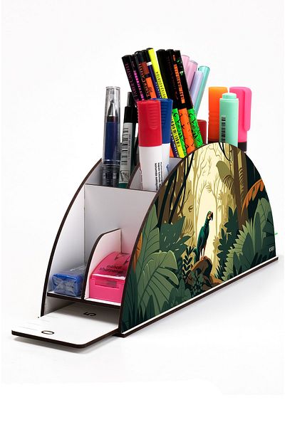 kutuTR Wooden Vip Colorful Animals Rainbow Ruled Desktop Pen Holder Organizer Assembled Boxed