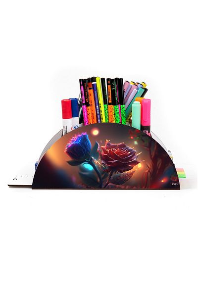 kutuTR Wooden Vip Special Occasions Series Rainbow Ruled Desktop Pen Holder Organizer Assembled Boxed