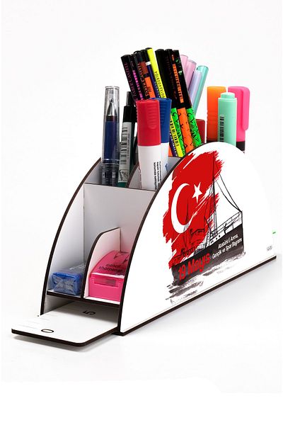 kutuTR Wooden Vip Special Occasions Series Rainbow Ruled Desktop Pen Holder Organizer Assembled Boxed