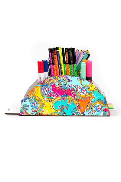 kutuTR Wooden Vip Various Patterns Rainbow Ruled Desktop Pen Holder Organizer Assembled Boxed