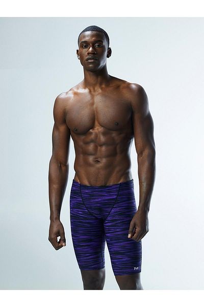 TYR Sport Tyr Durafast Elite Fizzy Men's Jammer Swimsuit, Knee Length, Purple Striped Pattern