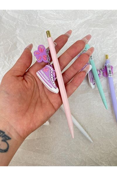 Planet Butik Purple Shoes and Butterfly Figured Versatil Pencil Pink