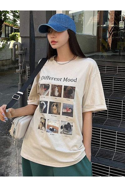 AFROGİYİM Γυναικείο μπλουζάκι Oversize - Different Mood Printed