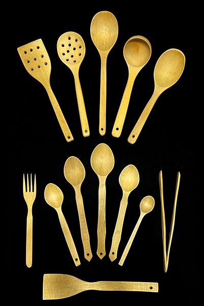 Kitchen Mania 14 Piece Premium Wooden Spoon Wooden Spatula Serving Ladle Wooden Fork Tongs Set - with Wooden Stand