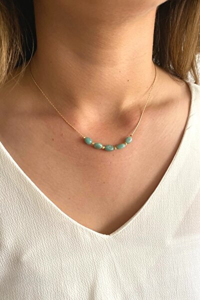 Suerte Accessories Tımbıl Aquamarine Natural Stone Gold Chain Handmade Special Design Minimal Necklace