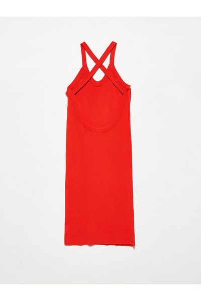 Dilvin 90151 Rochie de tricotaje cu fața căzută-roșu