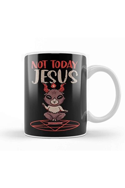 Satanism Baphomet Goat Pentagram Not Today Jesus 01 Mug Porcelain