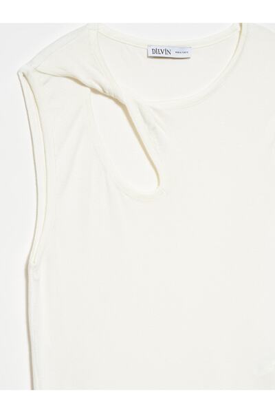 Dilvin 10402 Blouse with Turned Shoulders and Dropped Front-ecru