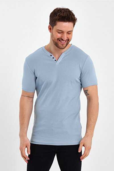 UOMOPARK Μοντέλο μπλουζάκι με κοντό μανίκι 2124 με γιακά με κουμπιά