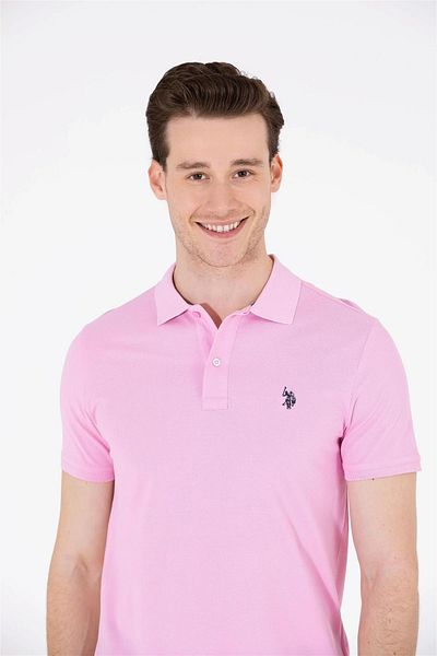U.S. Polo Assn. Ανδρικό μπλουζάκι με λαιμόκοψη σε ανοιχτό ροζ πόλο