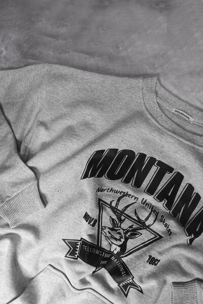 blackbonds Ünisex Montana Baskılı Sweatshirt Siyah Baskı