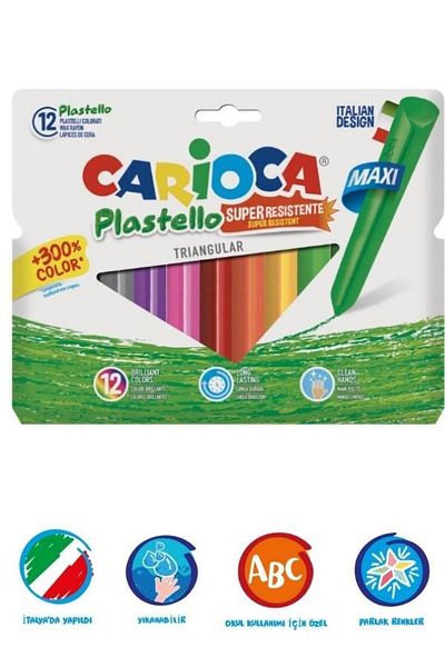 CARIOCA - Resistant Maxi Triangle Plastic Crayon Pen - 12 Pieces