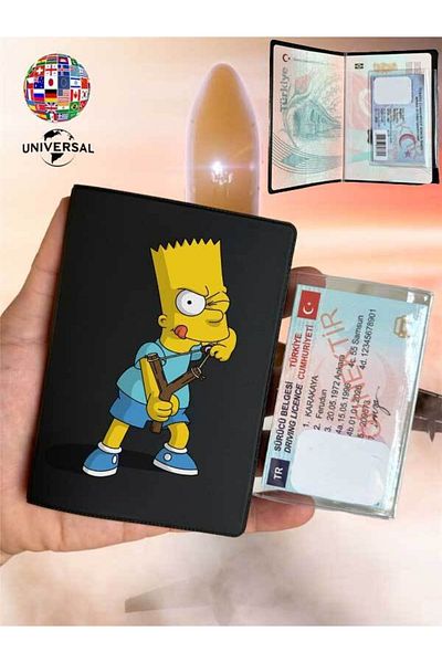 Cekuonline Simpsons Patterned Smooth Surface Leather Passport Cover Case Suitable for All Country Passports