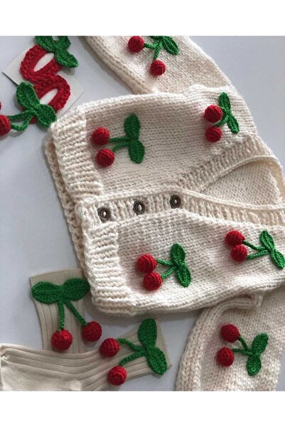 SELFSTORE El Örgüsü Kirazlı Çocuk Hırkası