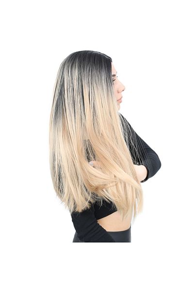 KONAK PERUK Ombre Black Honey Foam Fiber Synthetic Long Wig