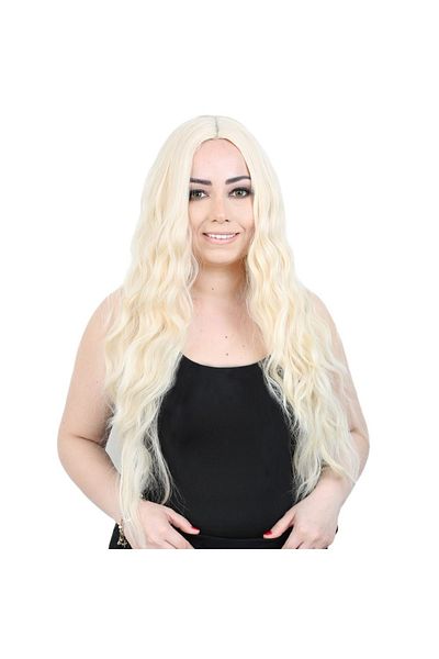 KONAK PERUK Platinum - Water Wave Long, Rivetless Fiber Synthetic Wig