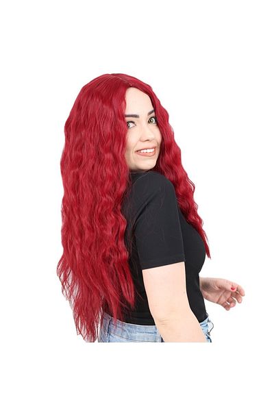 KONAK PERUK Red Long Fiber Synthetic Wig - Fluffy Wavy