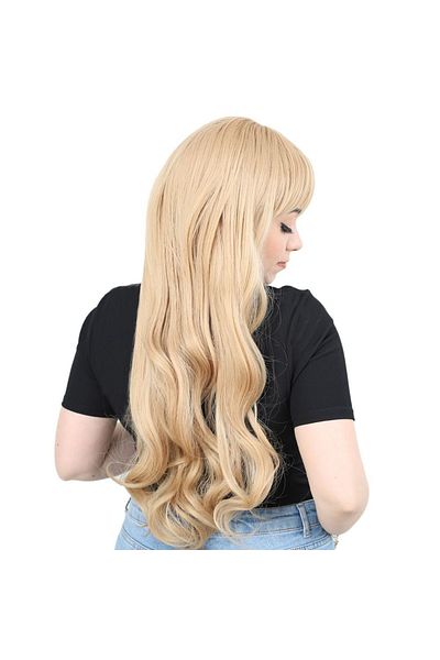 KONAK PERUK Fiber Synthetic Wig - Long Wavy and Bangs, Honey Foam