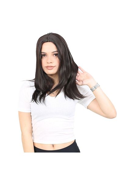 KONAK PERUK Medium Brown Synthetic Wig - Fiber Without Bangs