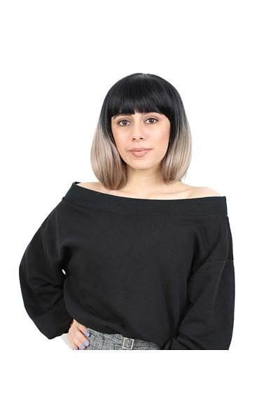 KONAK PERUK Fiber Synthetic Wig - Short Blunt, Perch, Black/Ash, Baby Yellow Ombreli
