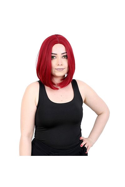 KONAK PERUK Red No Bangs Short Fiber Synthetic Wig