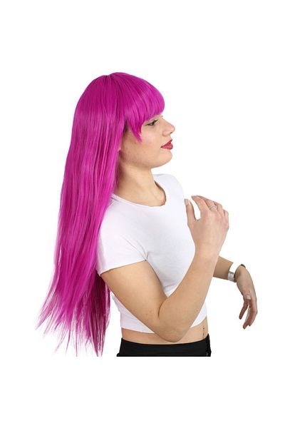 KONAK PERUK Fuchsia Synthetic Wig - Long Bangs Fiber