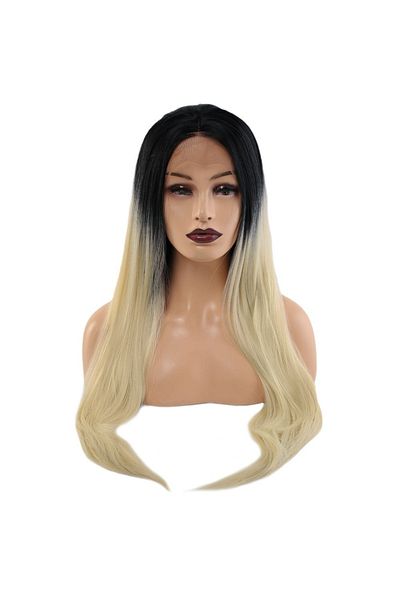 KONAK PERUK Black Platinum - Fiber Synthetic Long Tulle Wig, Medium Ombreli
