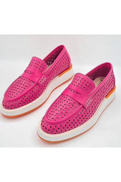 a ayak&kabım official Genuine Leather Fuchsia Women's Shoes Casual