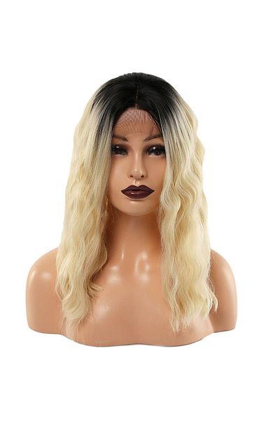 KONAK PERUK Fiber Synthetic Wavy Short Tulle Wig - Brown Platinum Ombreli