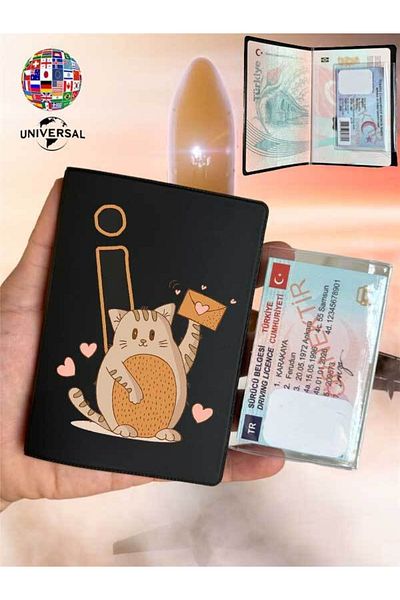 Cekuonline Smooth Surface Leather Passport Cover Case with Cat Letter I Pattern Suitable for All Country Passports