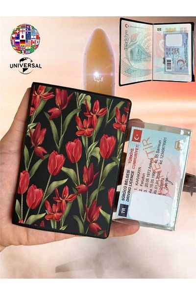 Cekuonline Red Flower Pattern Smooth Surface Leather Passport Cover Case Suitable for All Country Passports