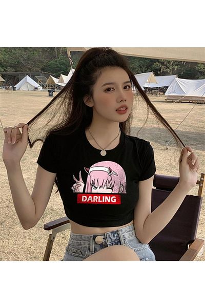 Touz Zero Two Darling Printed Black Crop - zolid ρούχα