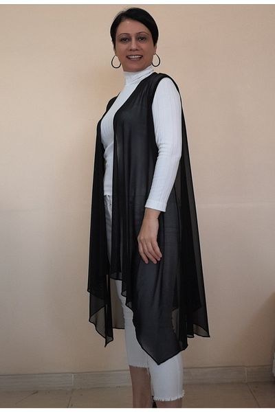 Mertcan Butik Black Casual Tulle Vest