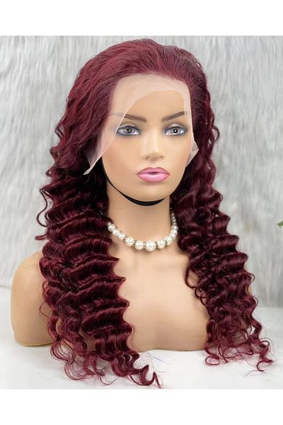 KONAK PERUK Dark Red 70-75cm Real Front Lace Tulle Wig - Dense Wavy