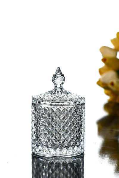 Wow Home Lid Glass Mini Presentation Bowl Sugar Bowl Turkish Delight Bowl 6.8x11 Cm