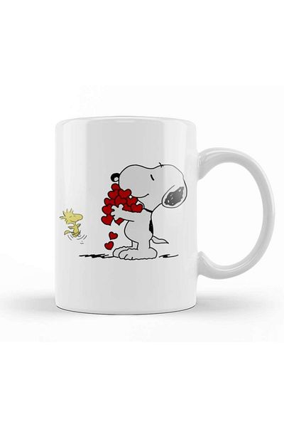 Baskı Dükkanı كوب من البورسلين بتصميم Snoopy And Woodstock Hugging Love Love