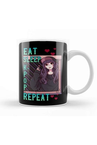 Baskı Dükkanı لطيف أكل النوم K البوب كرر الموسيقى الكورية Kpop فتاة القدح كأس...