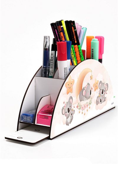 kutuTR Wooden Vivies Rainbow Ruled Desktop Pen Holder Organizer with Assembled Box