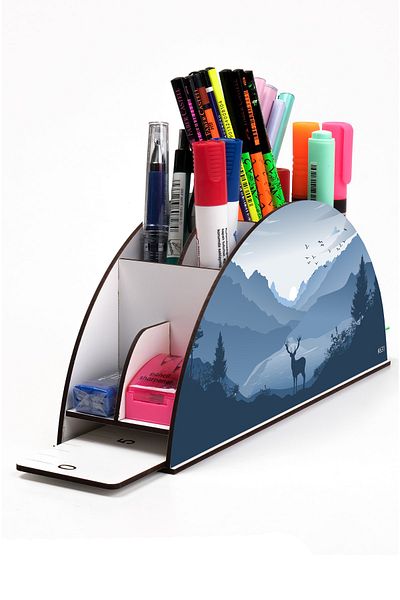 kutuTR Wooden Vip Vivies Rainbow Ruled Desktop Pen Holder Organizer with Assembled Box