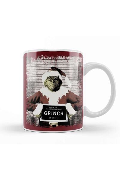 Baskı Dükkanı كوب بورسلين من The Grinch Christmas Mugshot