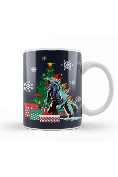 Baskı Dükkanı كوب Godzilla Around The Christmas Tree من البورسلين