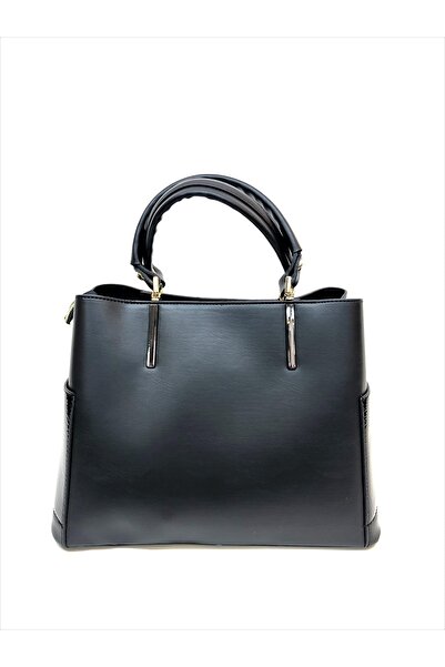 womenacs Kadın Siyah Parlak Rugan El ve Omuz Askılı Çanta