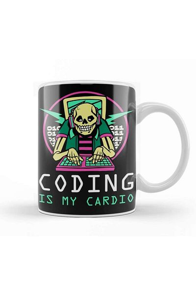 Baskı Dükkanı كوب هدية ترميز مضحك من Coding Is My Cardio من البورسلين الزجاجي