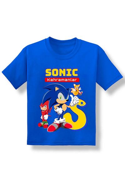 Machetta Tricou cu mânecă scurtă pentru copii Blue Sonic Heroes cu imprimeu 3-14 ani