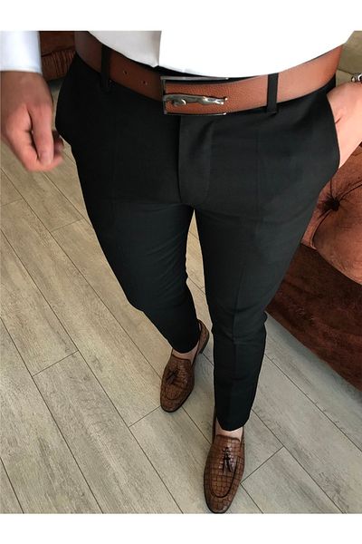 Tarz Cool Italian Cut Slim Fit Seasonal Black Fabric Trousers
